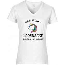 T-shirt femme Col V Je suis une Licornasse