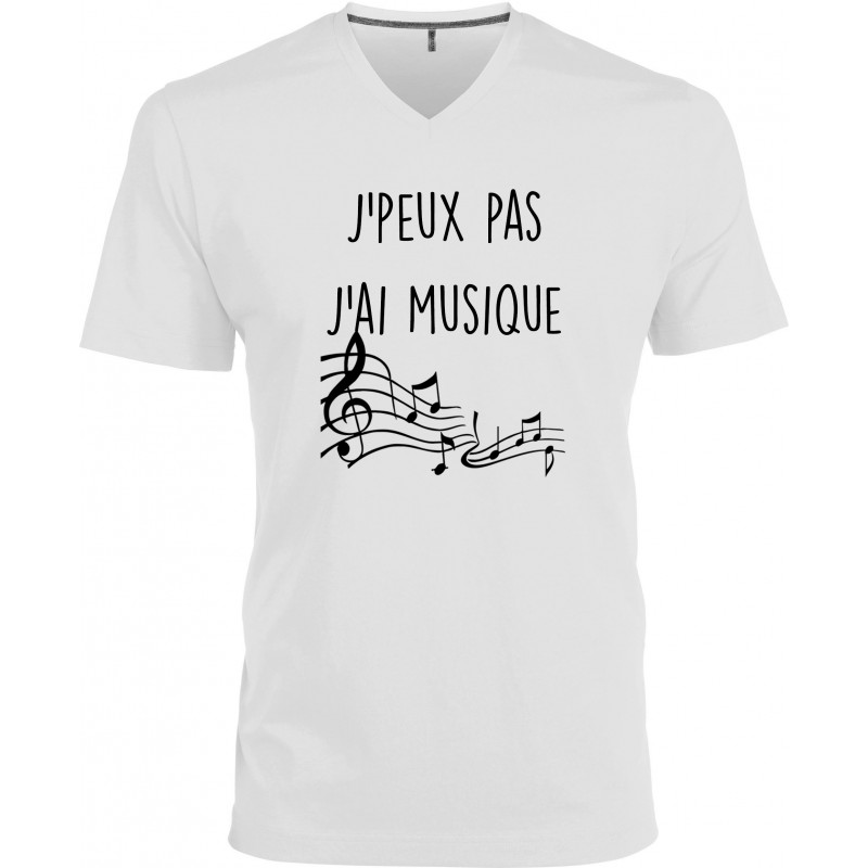 T-shirt homme Col V J'peux pas J'ai Musique - Cadeau D'amour