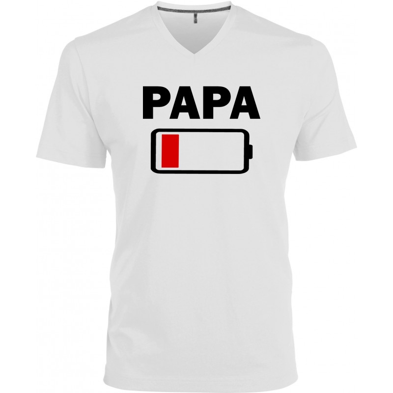 T-shirt homme Col V Papa batterie à plat Cadeau D'amour