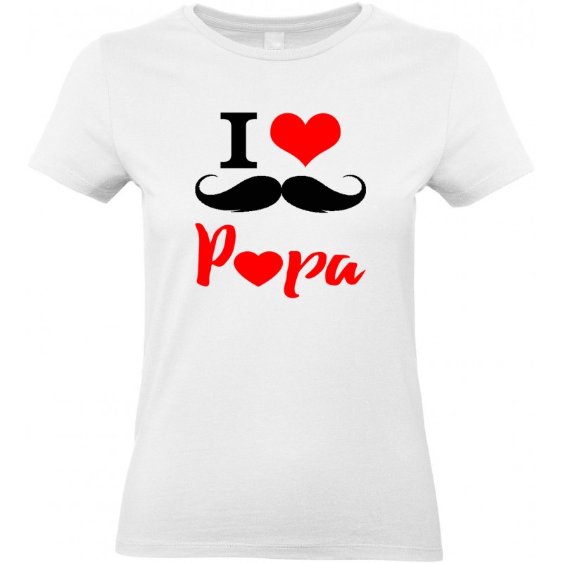 T-shirt femme Col Rond I love Papa moustache CADEAU D AMOUR