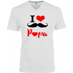 T-shirt homme Col V I love Papa moustache Cadeau D'amour