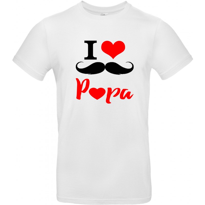 T-shirt homme Col Rond I love Papa moustache CADEAU D AMOUR