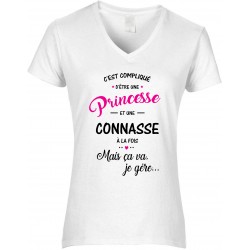 T-shirt femme Col V C'est compliqué d'être une Princesse et une Connasse CADEAU D AMOUR