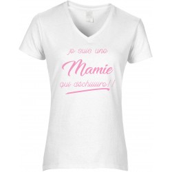 T-shirt femme Col V Je suis une Mamie qui déchiiiiire!!