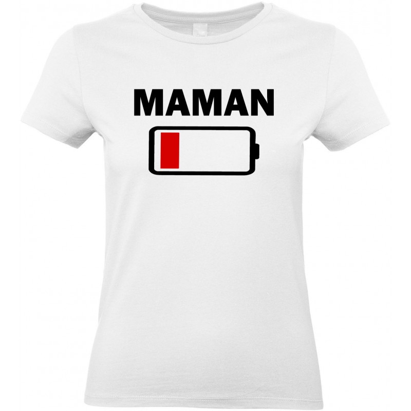 T-shirt femme Col Rond Maman batterie à plat CADEAU D AMOUR