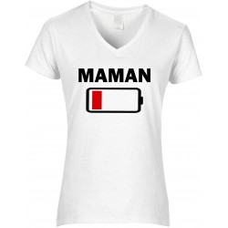 T-shirt femme Col V Maman batterie à plat CADEAU D AMOUR