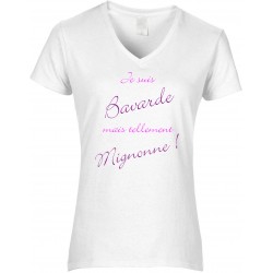 T-shirt femme Col V Je suis Bavarde mais tellement Mignonne Cadeau D'amour