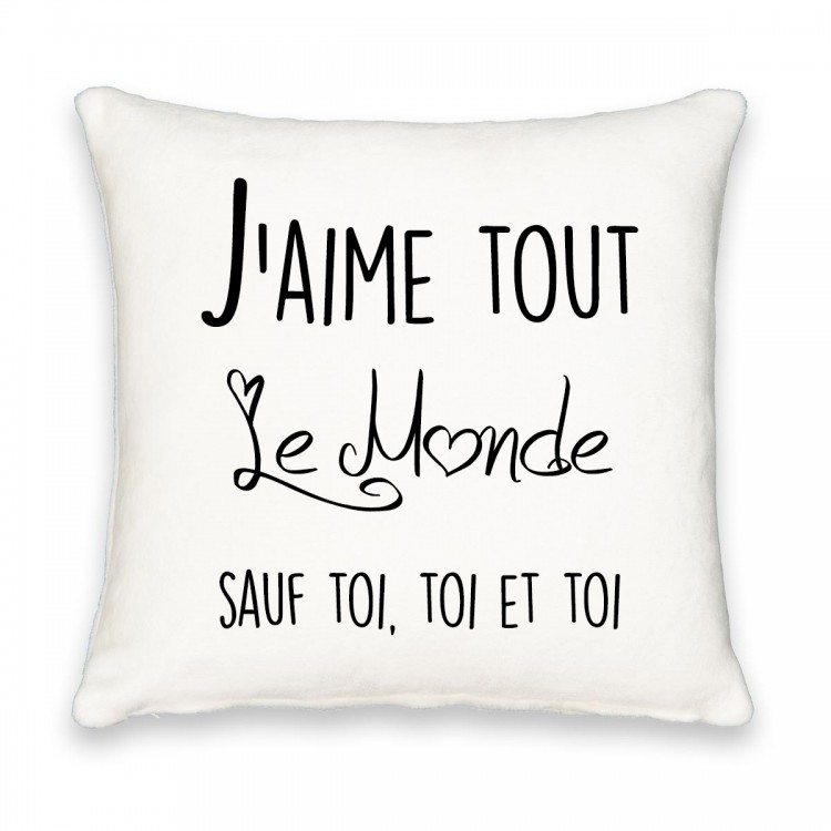 Coussin carré J'aime tout le monde sauf toi toi et toi CADEAU D AMOUR