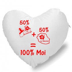 Coussin Cœur 50% guadeloupe plus 50% réunion égal 100% moi Cadeau D'amour