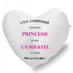 Coussin Cœur c'est compliqué d'être princesse et gymnaste à la fois noir fushia Cadeau D'amour