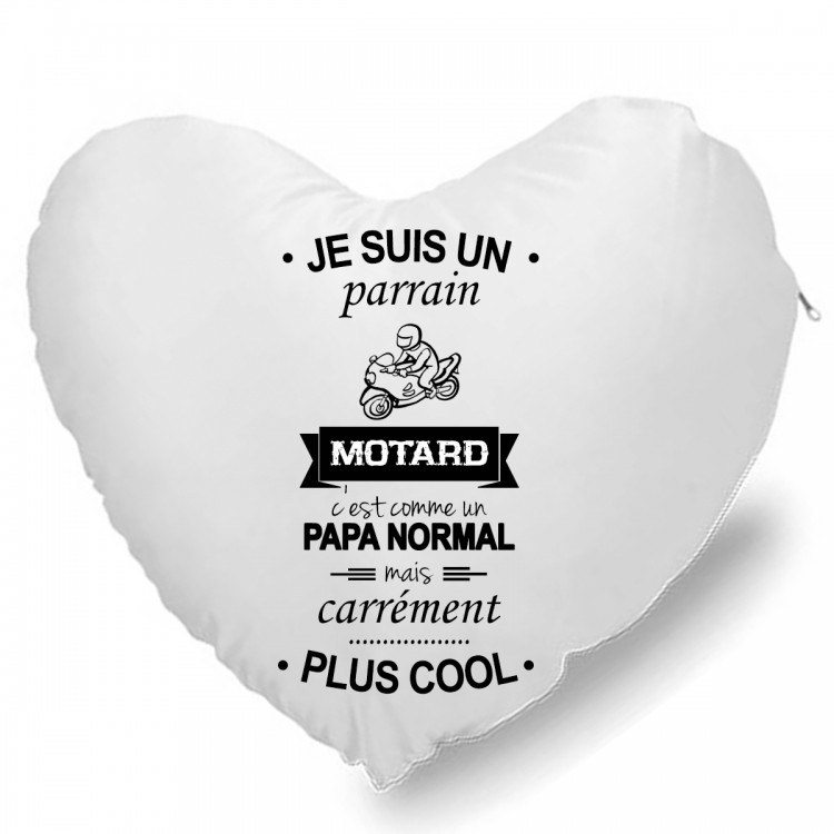 Coussin Cœur je suis un parrain motard CADEAU D AMOUR