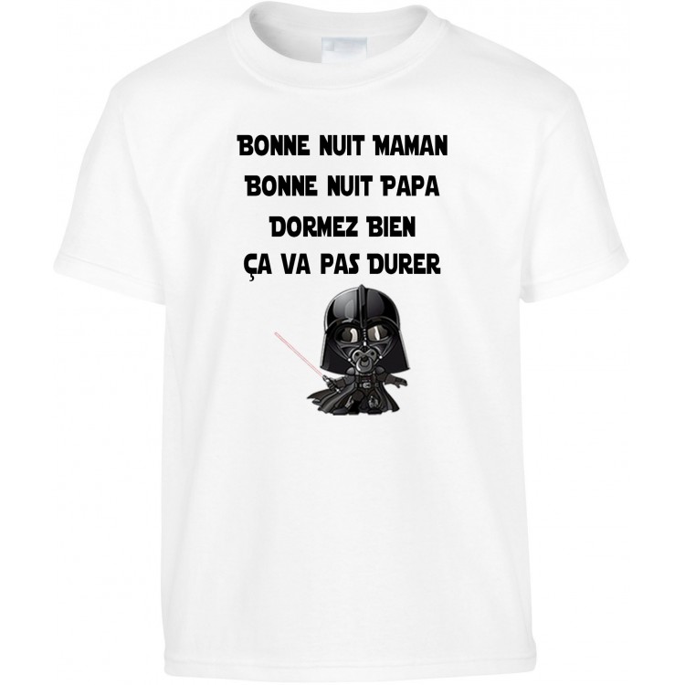 T-shirt enfant bonne nuit maman bonne nuit papa ça va pas durer CADEAU D AMOUR