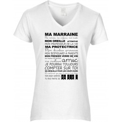 T-shirt femme Col V Marraine CADEAU D AMOUR