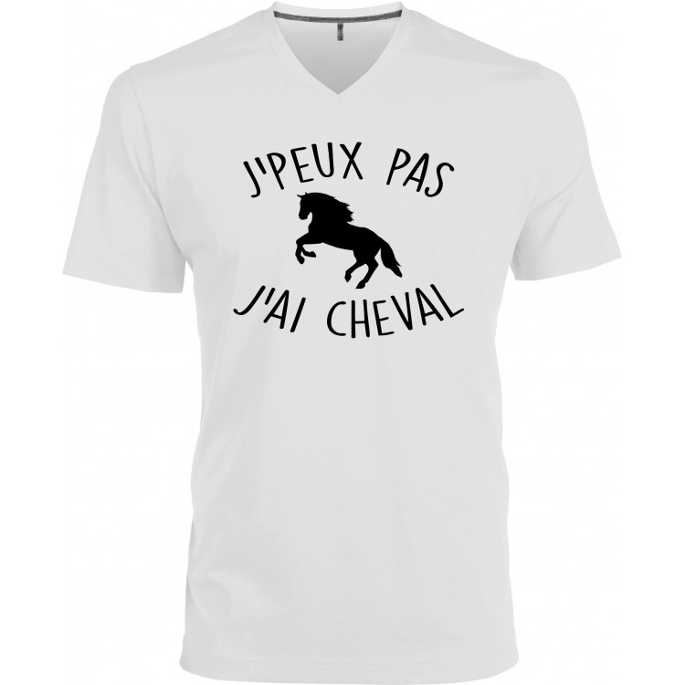 T-shirt homme Col V j'peux pas j'ai cheval CADEAU D AMOUR