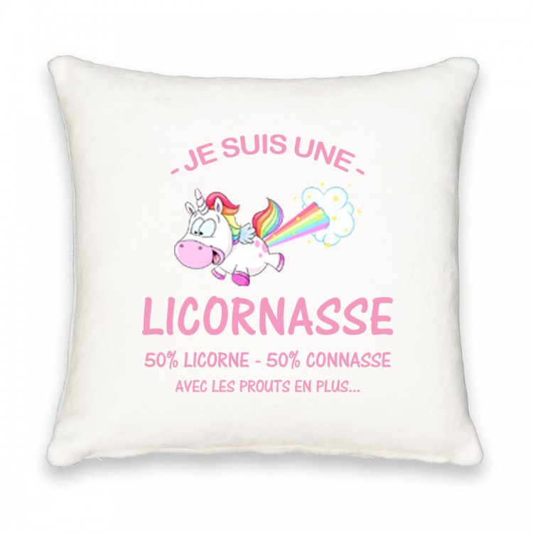 Coussin carré Je suis une licornasse avec les prouts en plus CADEAU D AMOUR