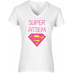 T-shirt femme col V super atsem logo superman Cadeau D'amour