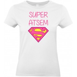 T-shirt femme Col rond super atsem logo superman CADEAU D AMOUR