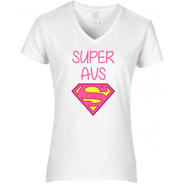 T-shirt femme col V super avs logo superman CADEAU D AMOUR