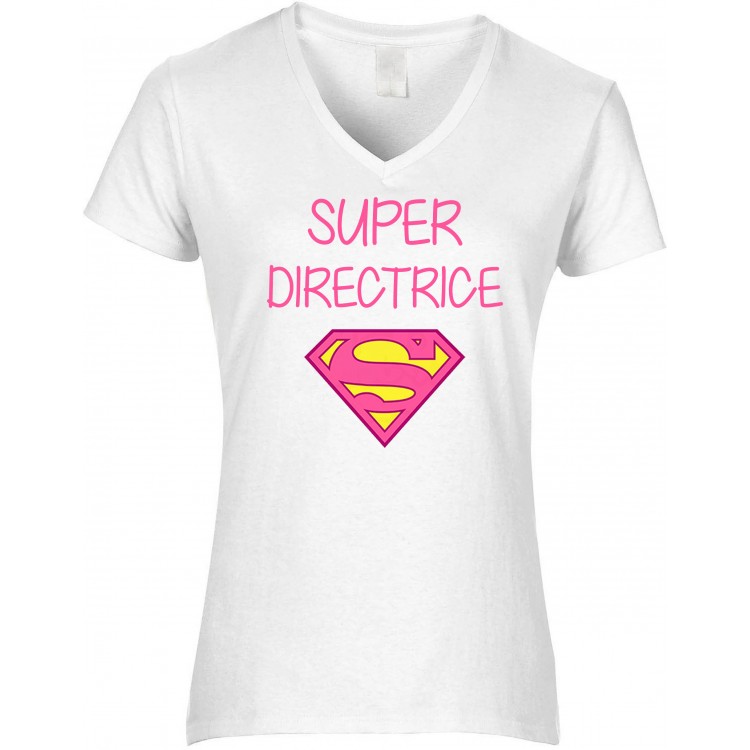 T-shirt femme col V super directrice logo superman CADEAU D AMOUR