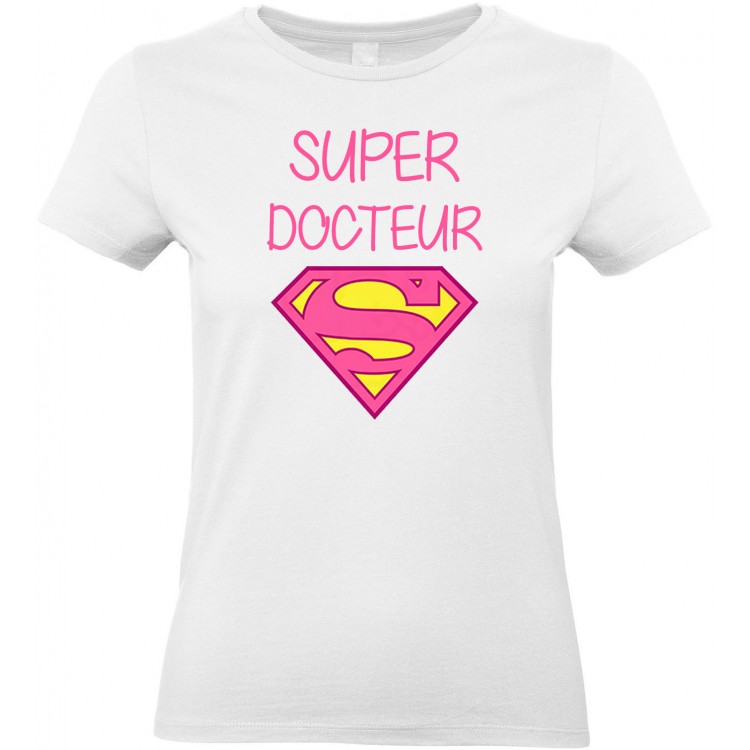 T-shirt femme Col rond super docteur logo superman CADEAU D AMOUR