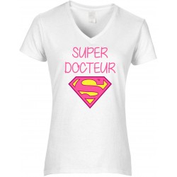 T-shirt femme col V super docteur logo superman CADEAU D AMOUR