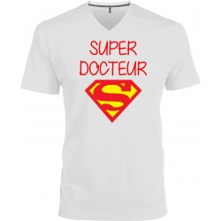 T-shirt homme Col V super docteur logo superman CADEAU D AMOUR
