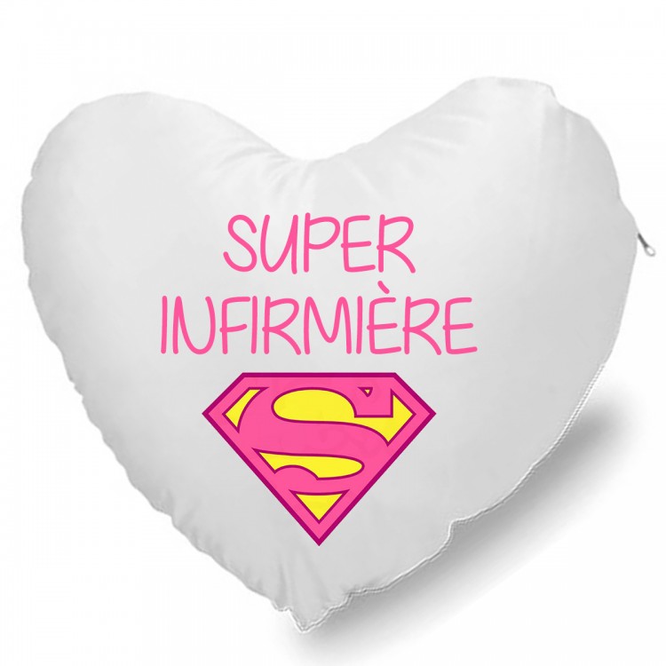 Coussin Cœur super infirmière logo superman CADEAU D AMOUR