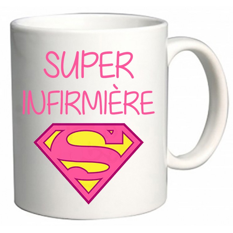 Mug super infirmière logo superman rose - Cadeau D'amour