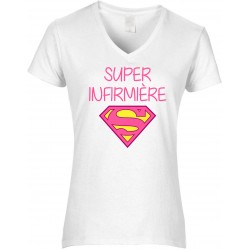 T-shirt femme col V super infirmière logo superman CADEAU D AMOUR