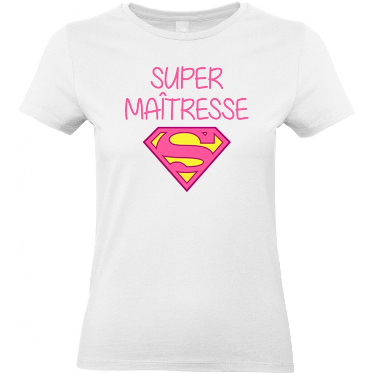T-shirt femme Col rond super maîtresse logo superman CADEAU D AMOUR