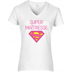 T-shirt femme col V super maîtresse logo superman CADEAU D AMOUR