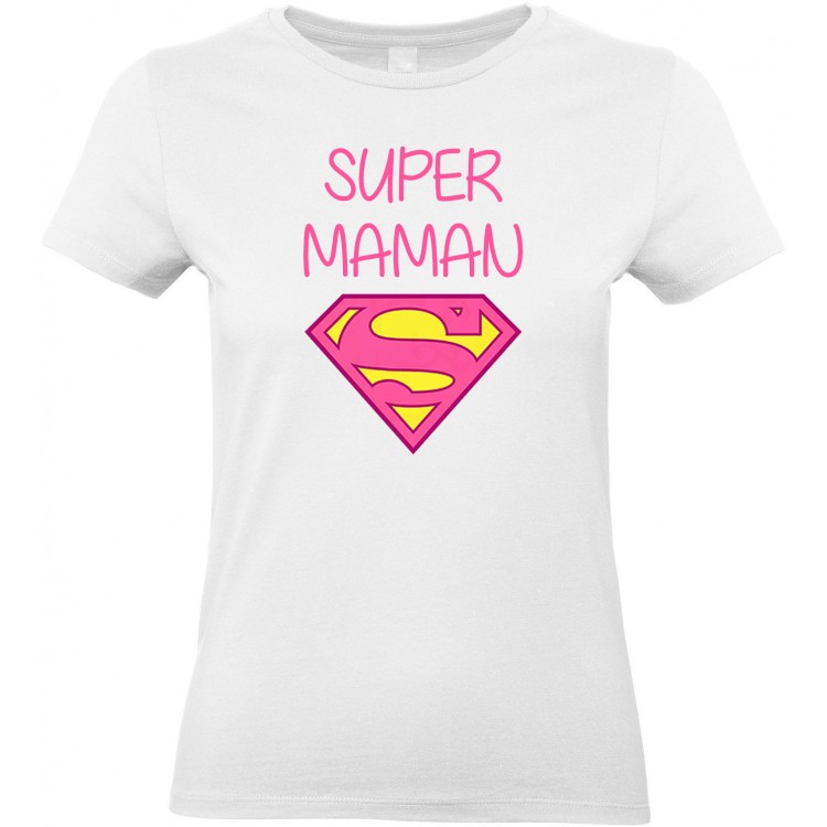 T-shirt femme Col rond super maman logo superman CADEAU D AMOUR