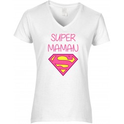 T-shirt femme col V super maman logo superman CADEAU D AMOUR