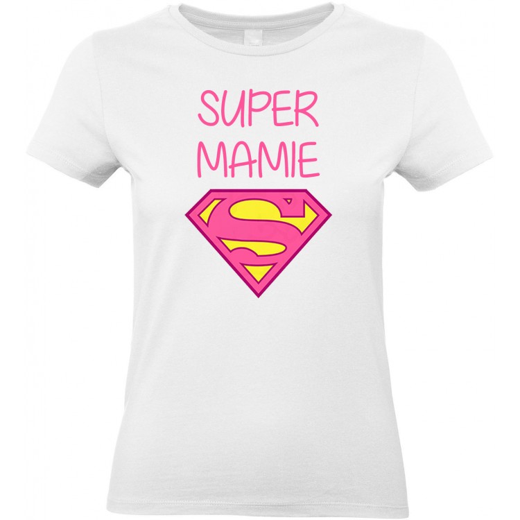 T-shirt femme Col rond super mamie logo superman CADEAU D AMOUR