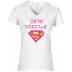 T-shirt femme col V super marraine logo superman CADEAU D AMOUR