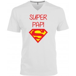 T-shirt homme Col V super papi superman CADEAU D AMOUR