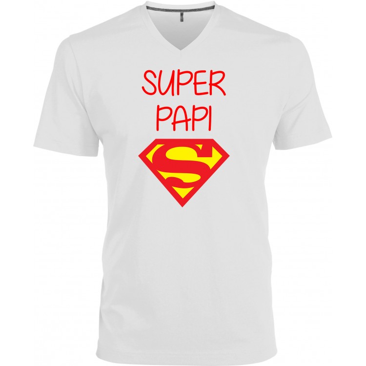 T-shirt homme Col V super papi superman CADEAU D AMOUR