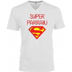 T-shirt homme Col V super parrain superman CADEAU D AMOUR