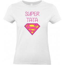 T-shirt femme Col rond super tata superman CADEAU D AMOUR