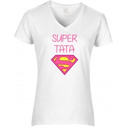 T-shirt femme col V super tata superman CADEAU D AMOUR