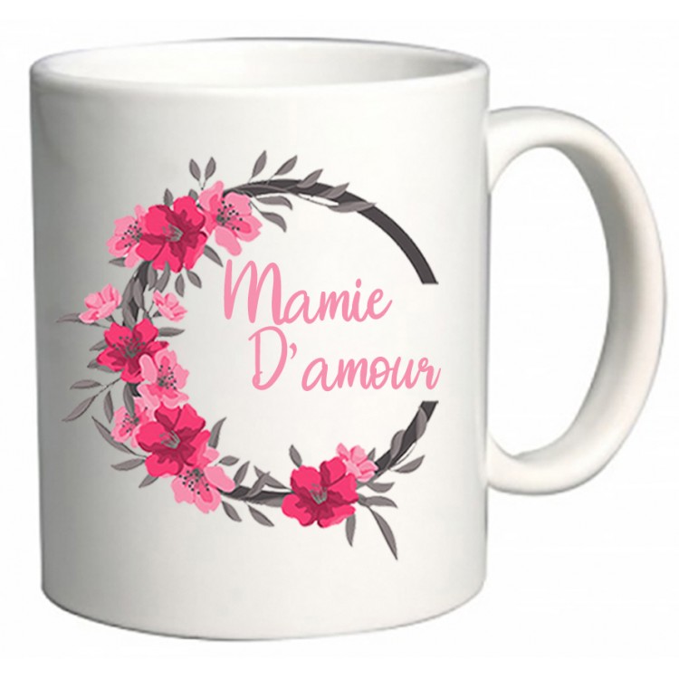 Mug mamie d'amour + couronne de fleurs CADEAU D AMOUR