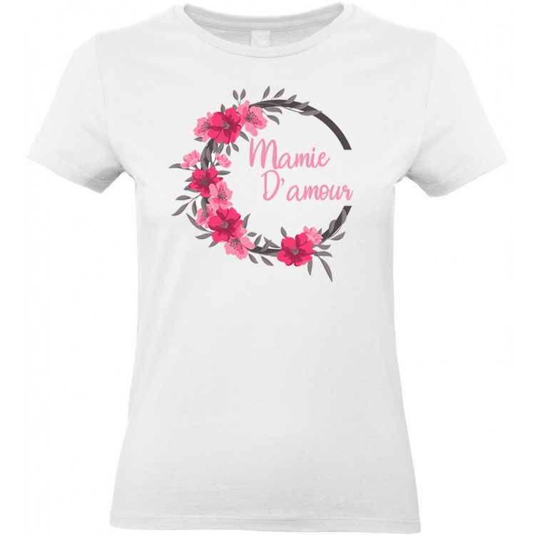 T-shirt femme Col rond mamie d'amour + couronne de fleurs CADEAU D AMOUR