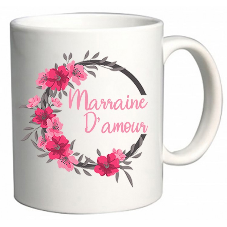 Mug marraine d'amour + couronne de fleurs CADEAU D AMOUR