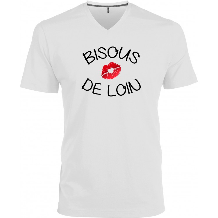 T-shirt homme Col V bisous de loin CADEAU D AMOUR