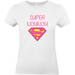 T-shirt femme Col rond Super nounou. Cadeau D'amour