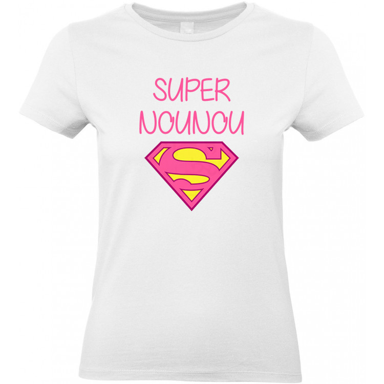 T-shirt femme Col rond Super nounou. CADEAU D AMOUR