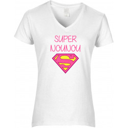 T-shirt femme col V Super nounou CADEAU D AMOUR