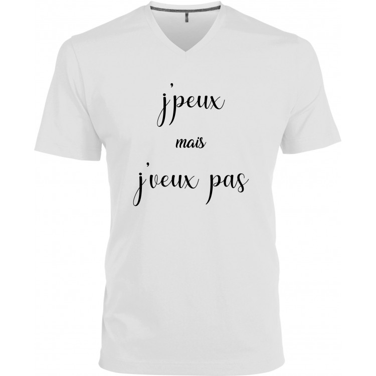 T-shirt homme Col V j'peux mais j'veux pas CADEAU D AMOUR