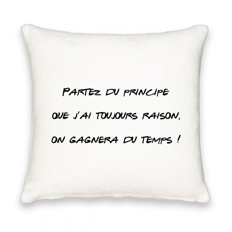 Coussin carré partez du principe que j'ai toujours raison on gagnera du temps CADEAU D AMOUR