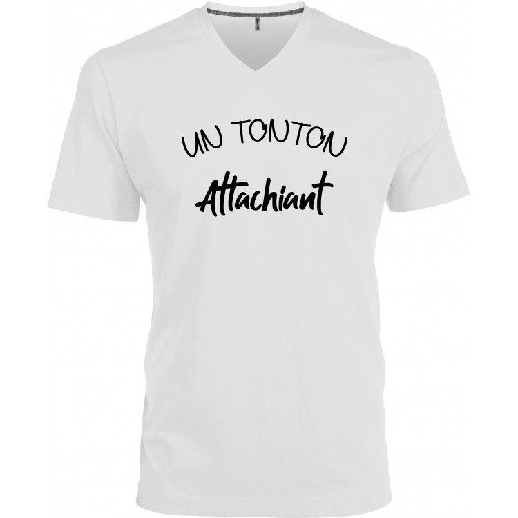 T-shirt homme Col V un tonton attachiant CADEAU D AMOUR